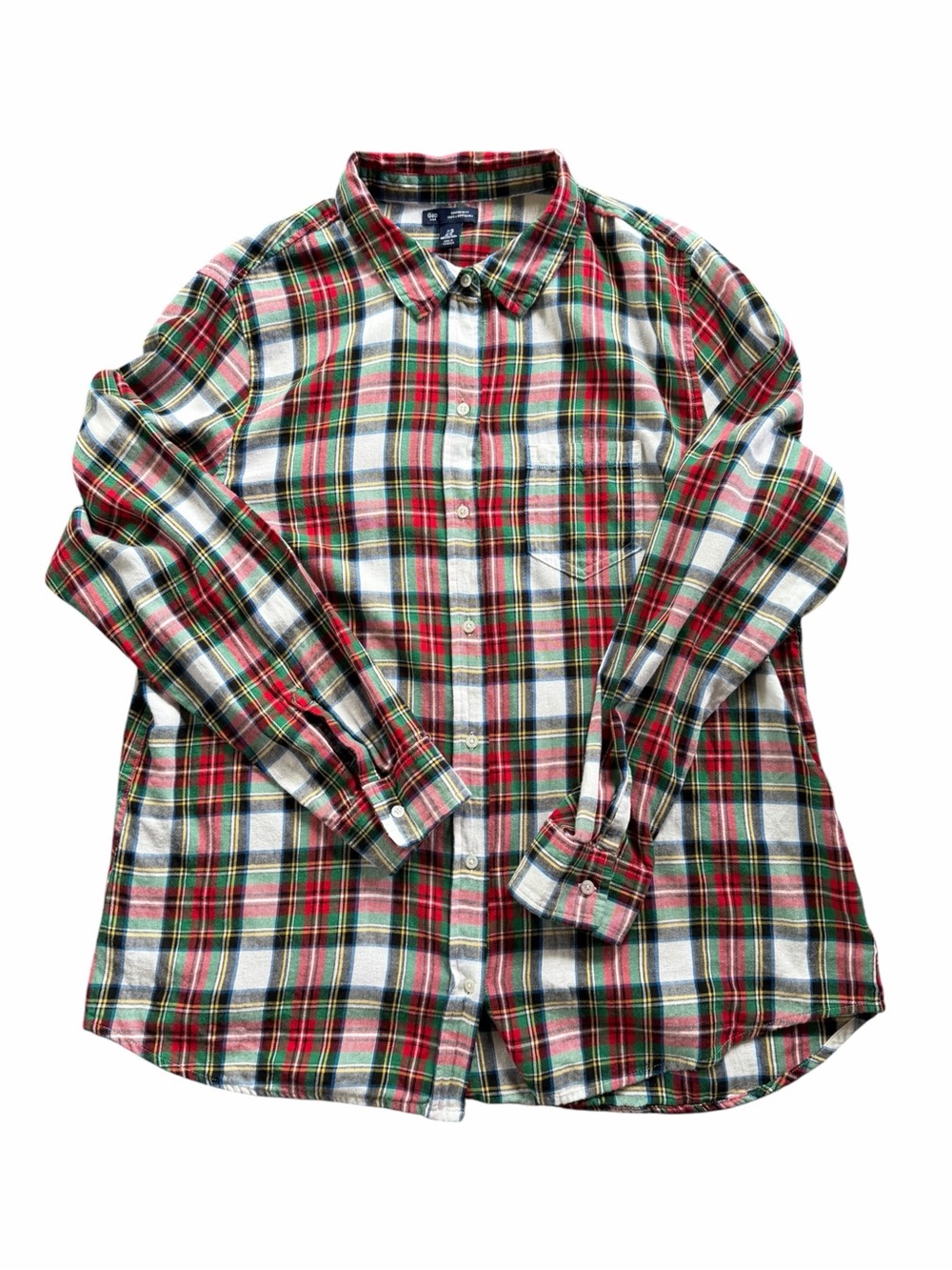 Gap Factory Boyfriend Fit Red Multi Button Down Flannel Shirt Sz XL